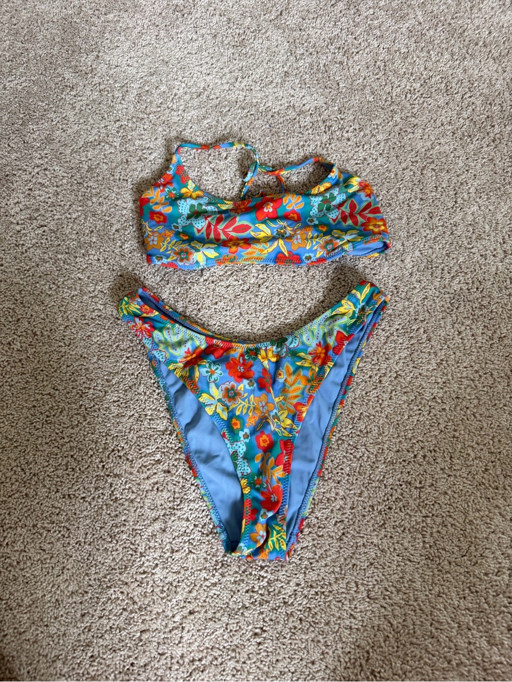 PacSun Floral Blue and Red Bikini Set
